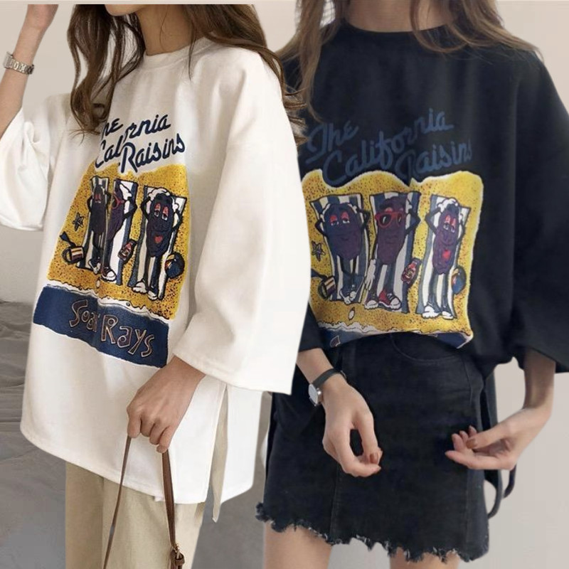 Kaos Longgar Elegan Kartun Wanita Populer Gaya Korea