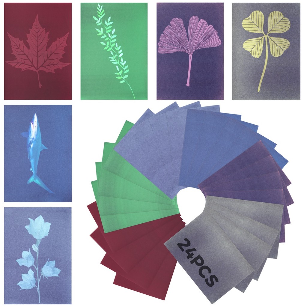 

24 Sheets Colorful Sun Print Paper Kit Sun Art Papers High Sensitive Cyanotype Papers Nature Sun/Solar Sun Printing Art Papers
