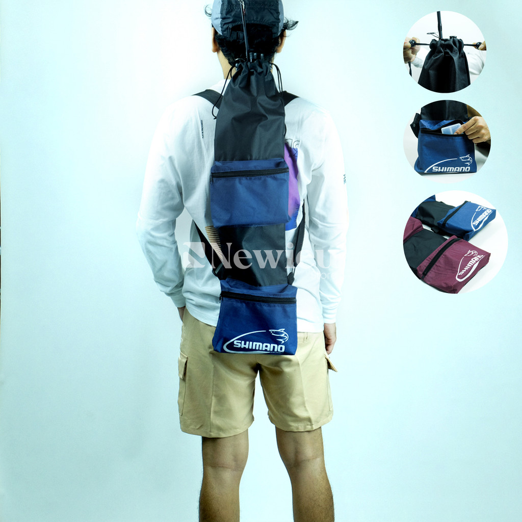 Tas Joran Pancing Tegek Ransel Model Serut Kantong 2 Ruang Semi Anti Air 75 Cm