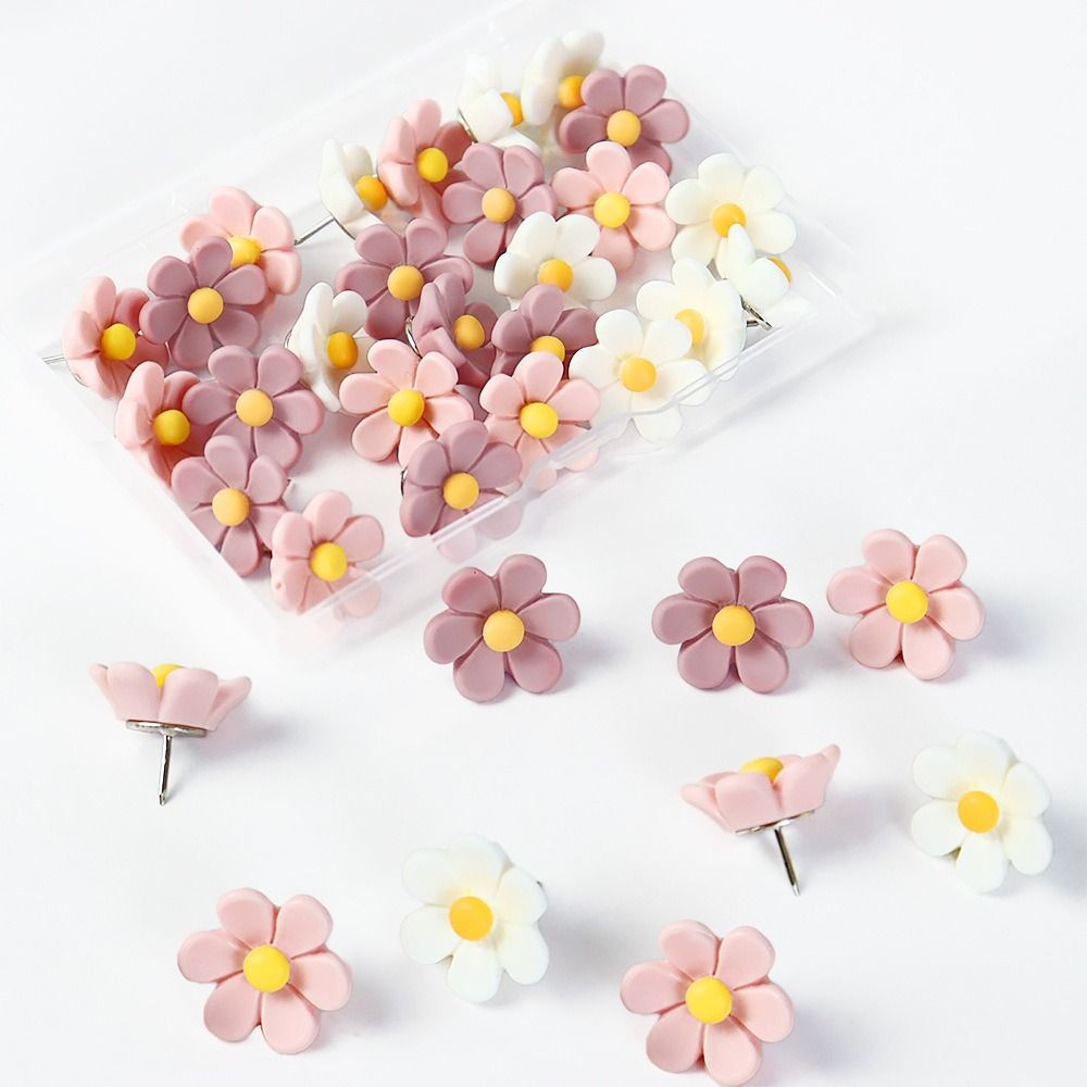 

20/30/50Pcs Portable Creative Six-Petal Flower Pushpins Photo Wall Decor Resin Board Push Pin Cute 3D Thumb Tacks Stationery