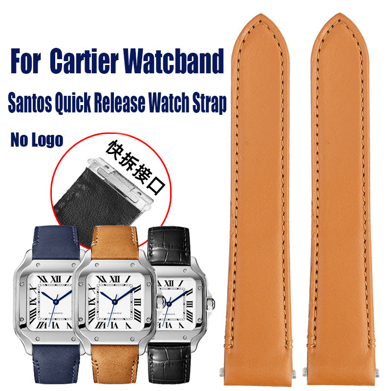 jam pria jam terbaru 19mm 21mm Bracelet For Cartier Santos Cow Leather Wath band WSSA0010 WHSA0021/2