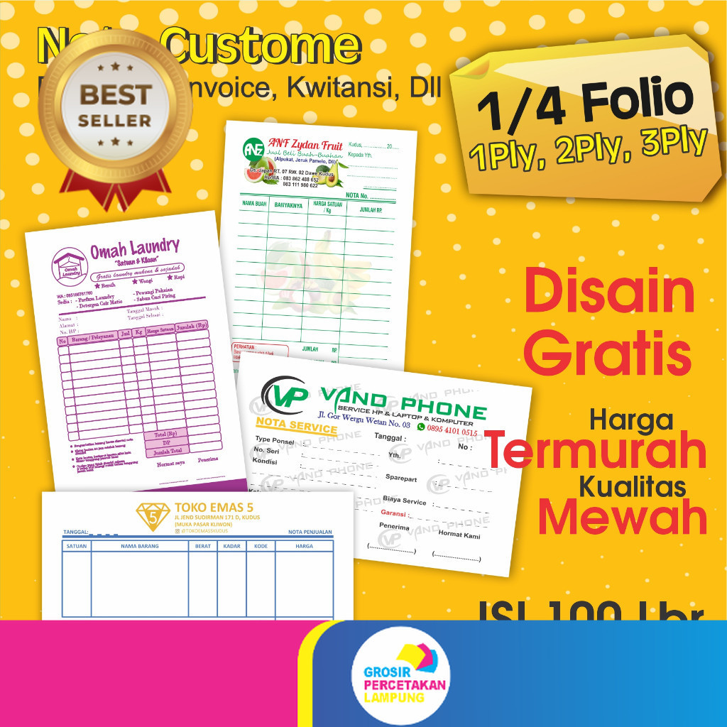 

Nota custom warna 1/4 folio isi 50lbr