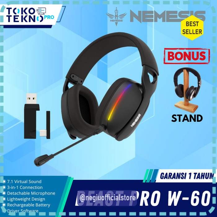(TTP) NYK Nemesis Beast Pro W60 / W-60 / W 60 7.1 Surround Sound 3in1 Connection Wireless Gaming Hea