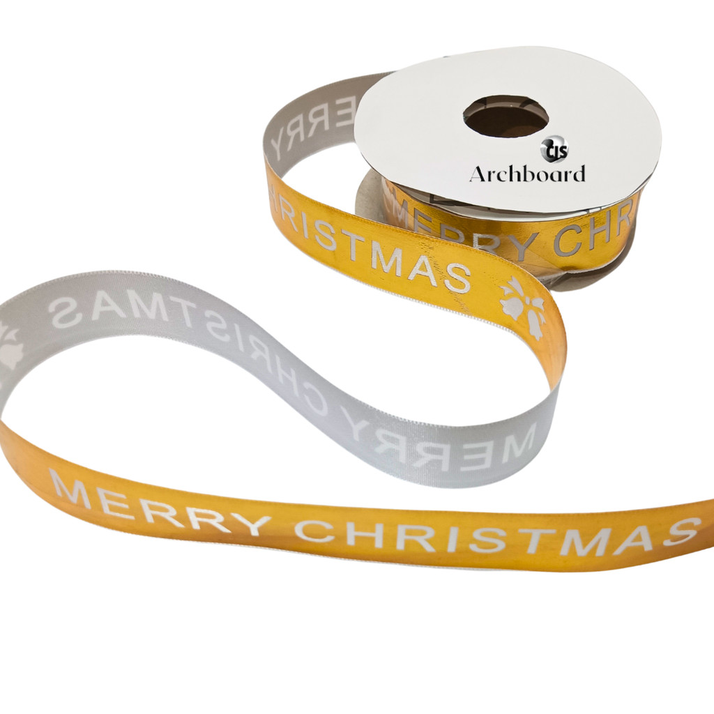 

Pita Kardo Motif Natal / Christmas Ribbon Deer 1,5 cm Bahan Satin Warna Gold (1 Meter)