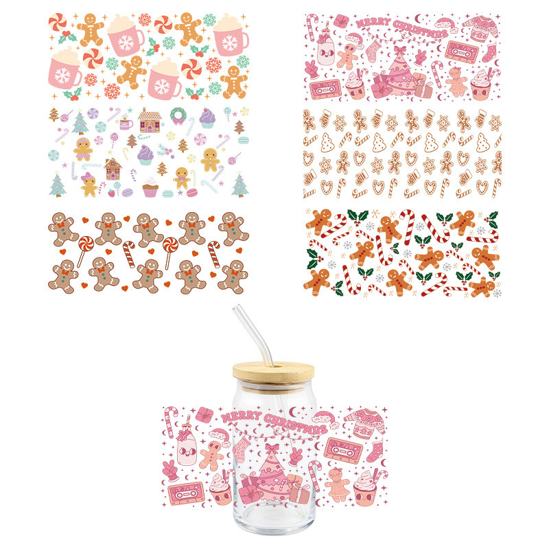 

Christmas UV DTF Wrap Transfer Stickers Cartoon Gingerbread Man Design DTF Wrap For Glasses Cups Mugs Decal