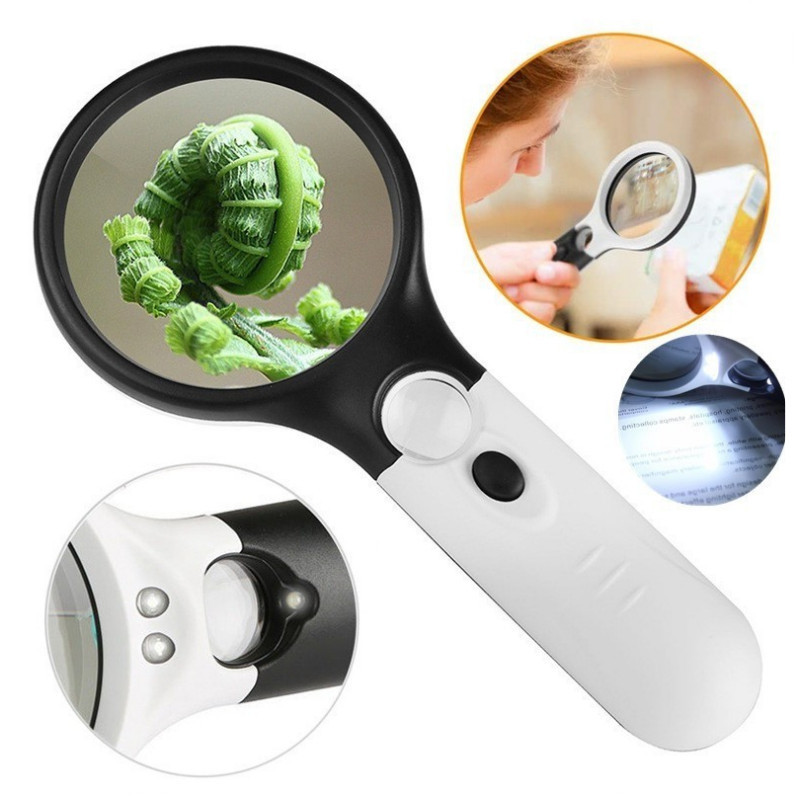 

Magnifying Glass with 3 LED Membaca10X 20X 45X Handheld Illuminated Lighted Magnifier for Seniors Reading Inspection