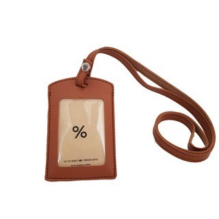 

Name Tag Kancing ID Holder Card Kancing Kulit Lanyard Kancing Termurah PU Leather Warna Coklat Muda