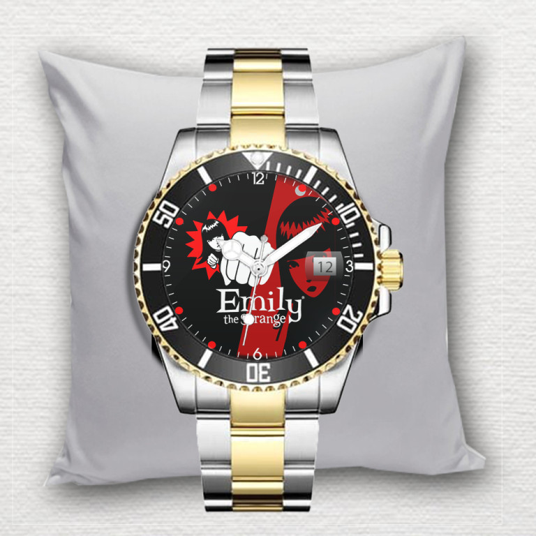 Jam Tangan Pria Emily Strange Tanggal Stainless Steel Perak Silver Gold  Dewasa Custom Terlaris Eleg