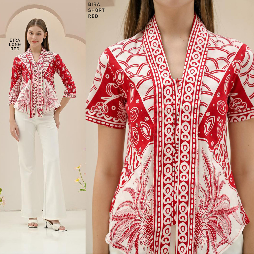 GIRLY Bira Top Atasan Wanita Blouse Wanita Baju Batik Wanita Atasan Batik Merah Putih Modern