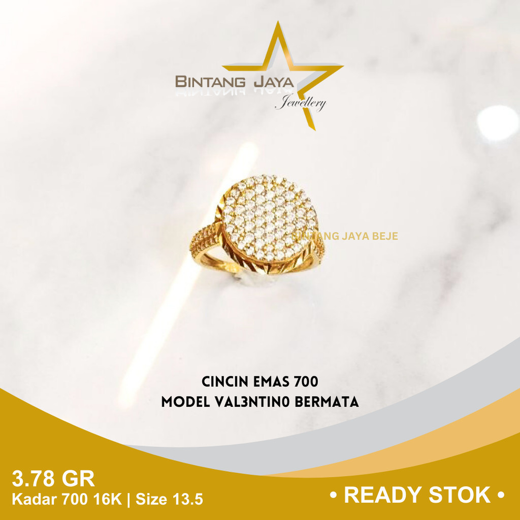Cincin Emas Kadar 700 16K Berat 3.78 gr gram Size Ukuran 13.5 Model Bulat Full Mata Putih Cicin Gold