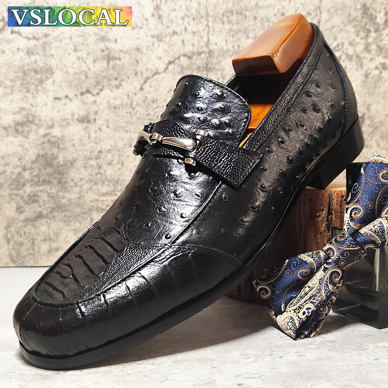 Luxury Men Leather Shoes Black Horsebit Loafers Slip on Prints Casual Mens Dress Shoes Wedding Offic