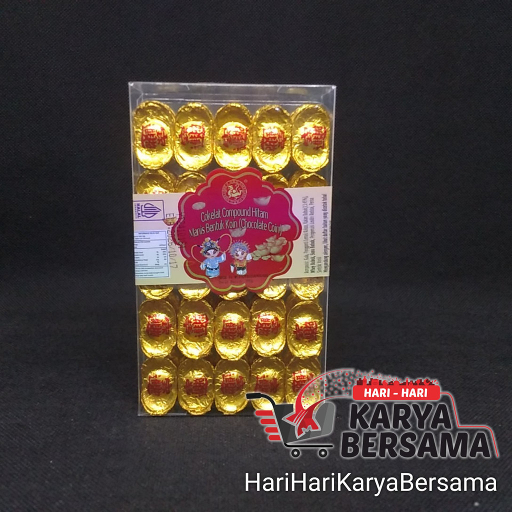 

MAKANAN RINGAN COKELAT COMPOUND HITAM MANIS BENTUK KOIN 150GR
