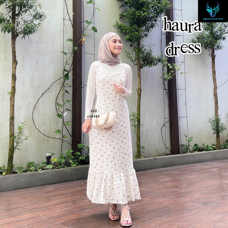HAURA FLORAL DRESS | KOREAN DRES OVERALL TANPA LENGAN MOTIF BUNGA