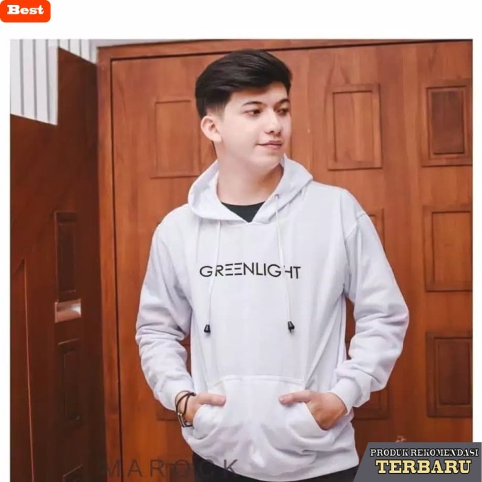 hoodie pria keren JAKET SWEATER HOODIE PRIA WANITA PUTIH GREENLIGHT - Putih, M