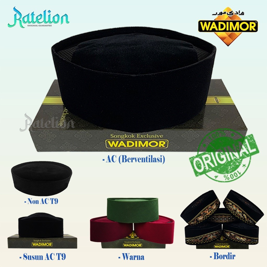 Songkok Kopiah WADIMOR MERAH MARUN, SUSUN, Bordir Tinggi 9 ORIGINAL Kopyah Warna Marun, Merah, Crims