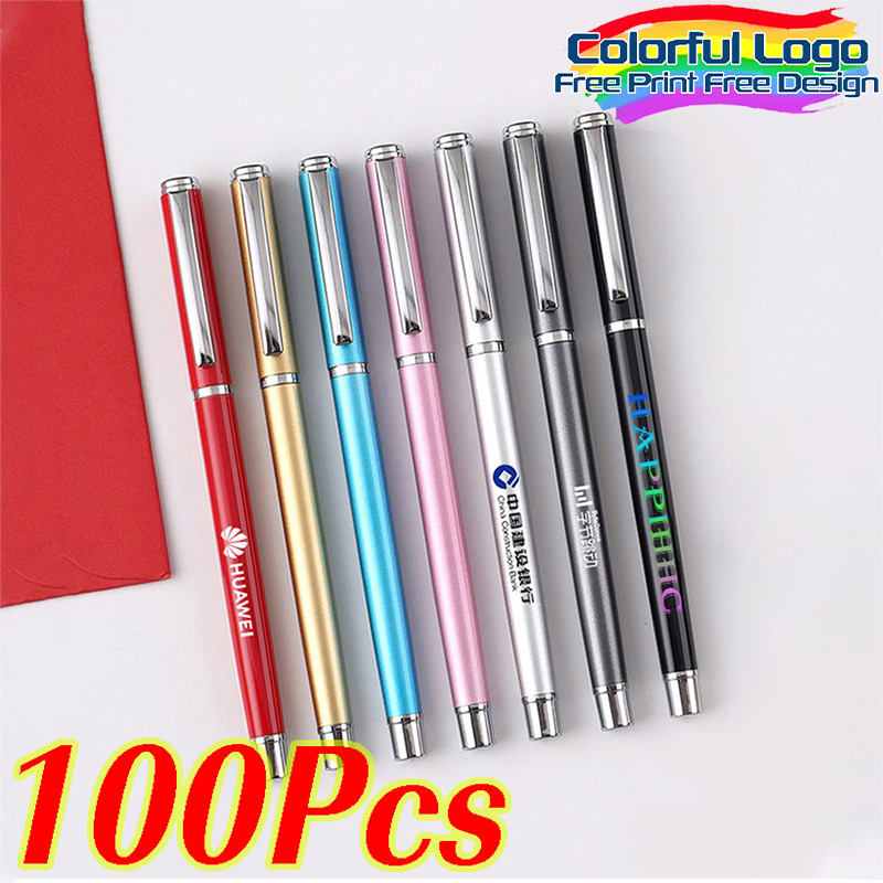 

100pcs Customizable Advertising Metal Pen Free Colorful LOGO Printing Gel Pen Personalized Signature Pens Office School Gift