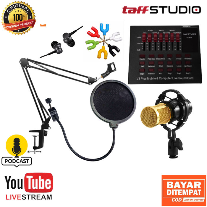 SALE - Paket Mic Bm800 dan Soundcard V8 PLUS live Streaming dan Cover Lagu - Kuning