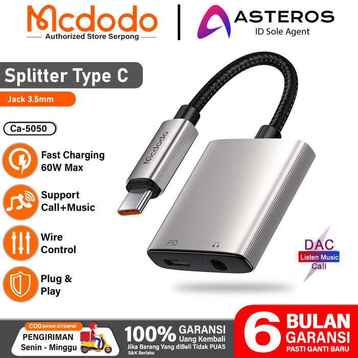 [PROMO] MCDODO Converter Splitter Type C To Audio Call + Type C Fast Charging - Ca-5050