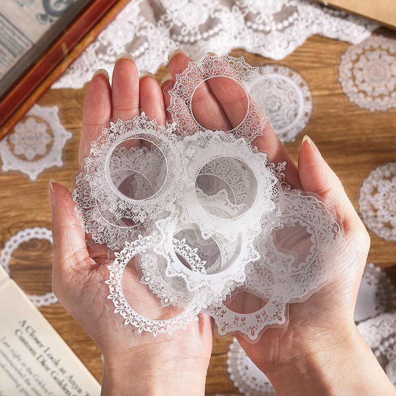 

30pcs/bag Transparent White Lace Pattern Stickers Vintage Classic Clear DIY Journaling Album Diary Scrapbook Collage Materials