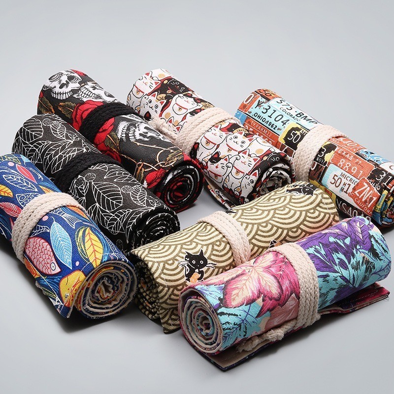 

[DOTDING] Tas Pensil Gulung Canvas 24 Lubang Ukuran Colour Pencil Case Slots Tas Tempat Pensil Warna Gulung Canvas A529
