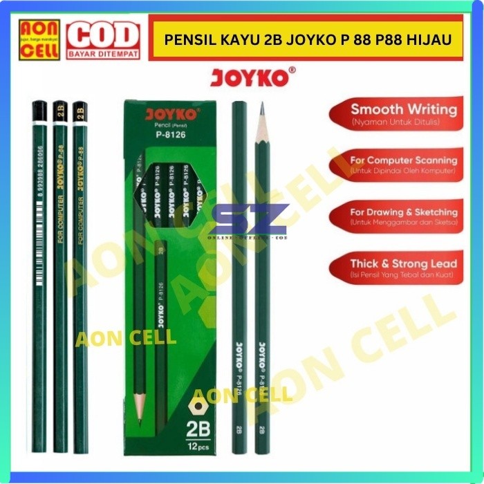 

PENSIL KAYU 2B JOYKO P 88 P88 HIJAU cOMPUTER SCANNING DRWAING SKETCHING