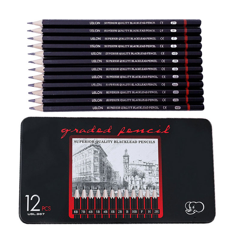 

12 pcs/set Professional Sketch Drawing Pencil Set 2H H F B HB 2B 3B 4B 5B 6B 7B 8B Painting Drawing Pencils Stationery Supplies