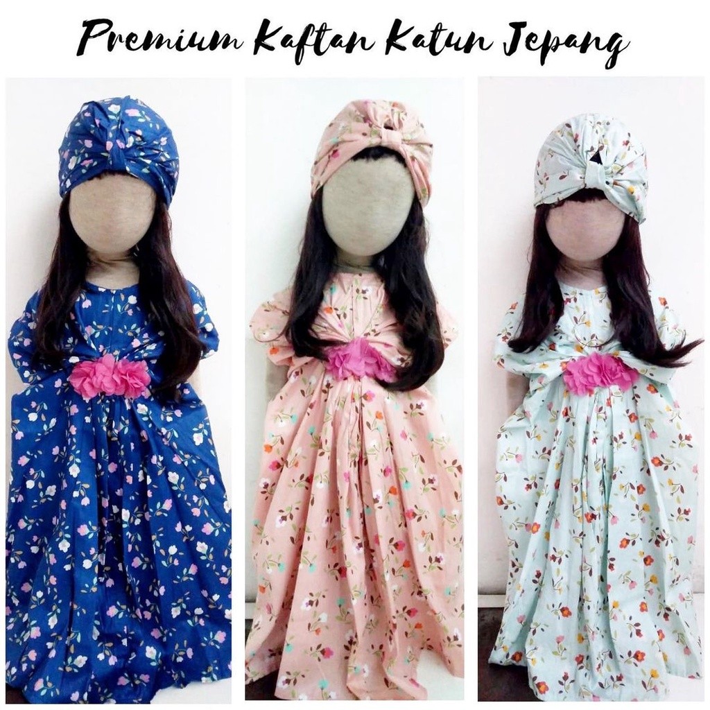 FAGRES_SHOP KAFTAN PREMIUM KATUN JEPANG gamis setelan baju turban muslim anak bayi peremuan Babeebab