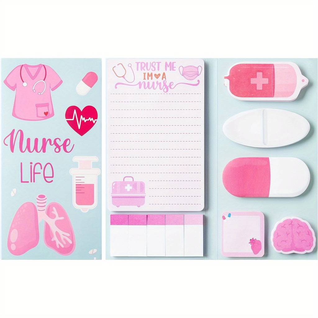 

1 Set Pink Nurse Sticky Notes Set, Cute Medical Necessities Self-Adhesive Sticky Notes for Schools Hospitals Office Supplies
