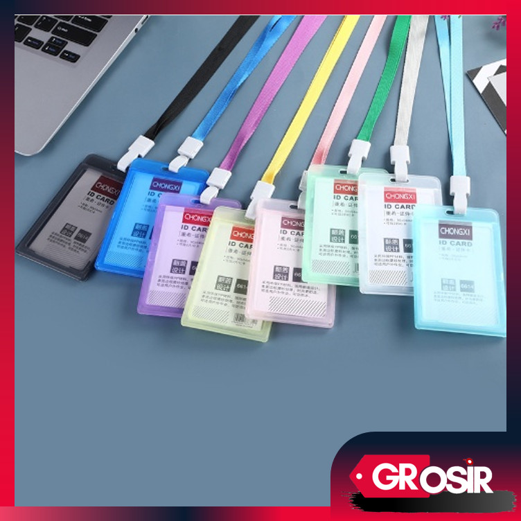 

Grosir - 5551 Name Tag Transparant / Gantungan ID Card / Gantungan Kartu Nama Plastik Vertical Motif Polos Warna Warni