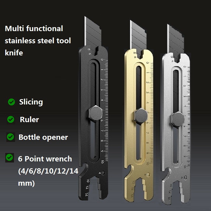 

Utility Knife Stainless Steel, 4 in 1 Multifunctional Snap Off Industrial-grade Wrench, 18mm Heavy-duty Leather Wallpaper Cutter