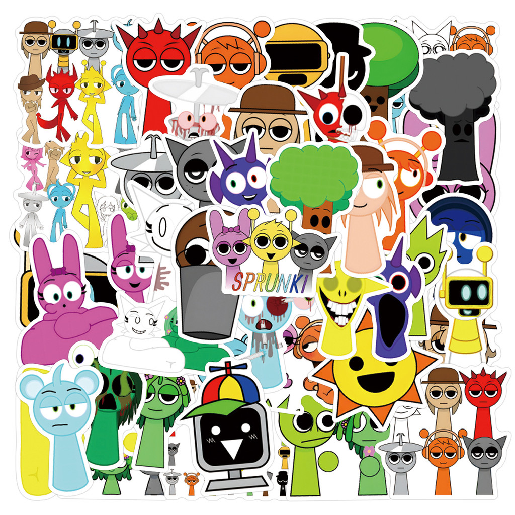

55Pcs/Set Sprunki Stickers Skateboard Notebook Fridge Phone Guitar Luggage Decal Sticker Toy