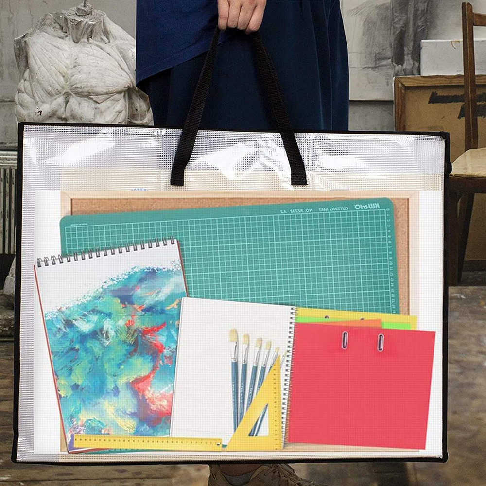 

25x19" Art Portfolio Bag Art Pvc Storage Pocket Large Poster Storage Bag Large Capacity Portfolio Organizer With Pocket