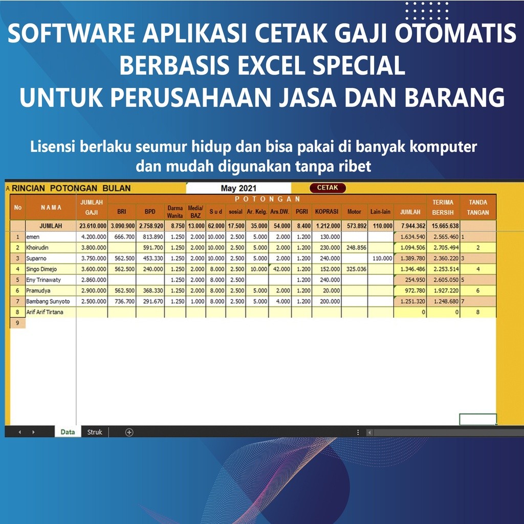 Aplikasi Cetak Slip Gaji (Honor) excel