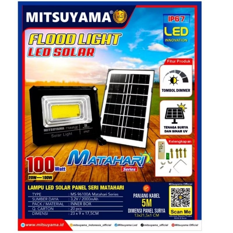 Lampu Sorot LED Solar Panel 100W Mitsuyama Seri Matahari MS-96100A