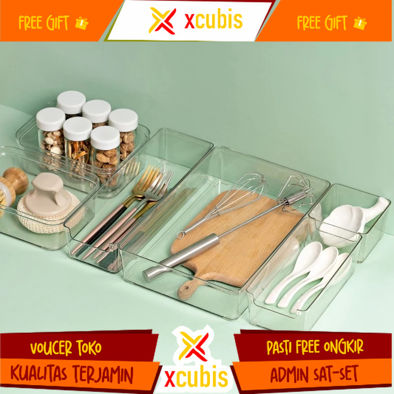 Organizer Sekat Laci Bening Acrylic Kotak Penyimpanan Kulkas Organizer Laci Organizer