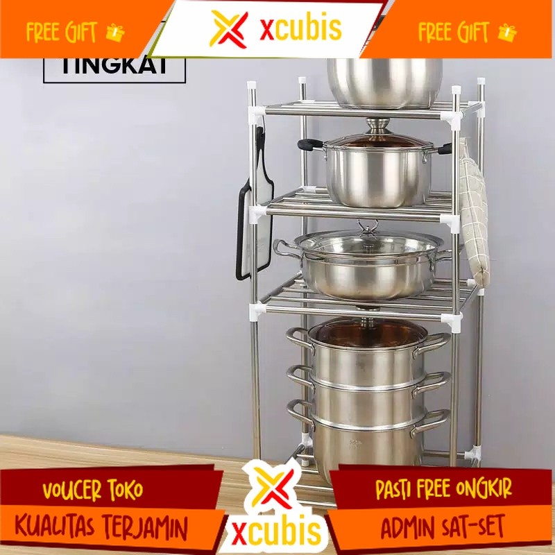 Rak Dapur Stainless Steel | Rak Panci | Rak Kamar Mandi | Tempat Panci | Rak Penyimpanan Stainless |