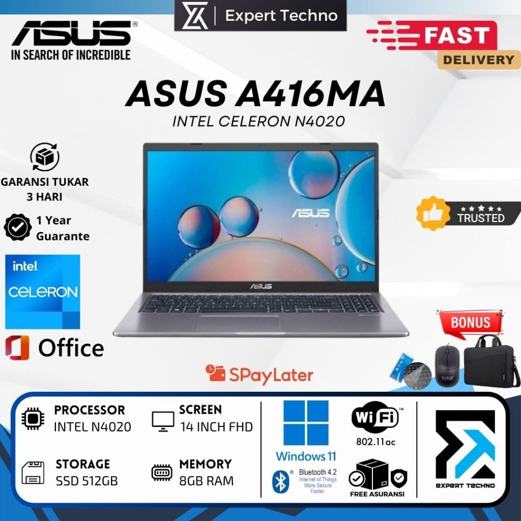 ASUS VivoBook A416MA Intel N4020 DDR4 - 8GB SSD 256GB - 14" FHD IPS WIN10 - 8GB / SSD 512GB