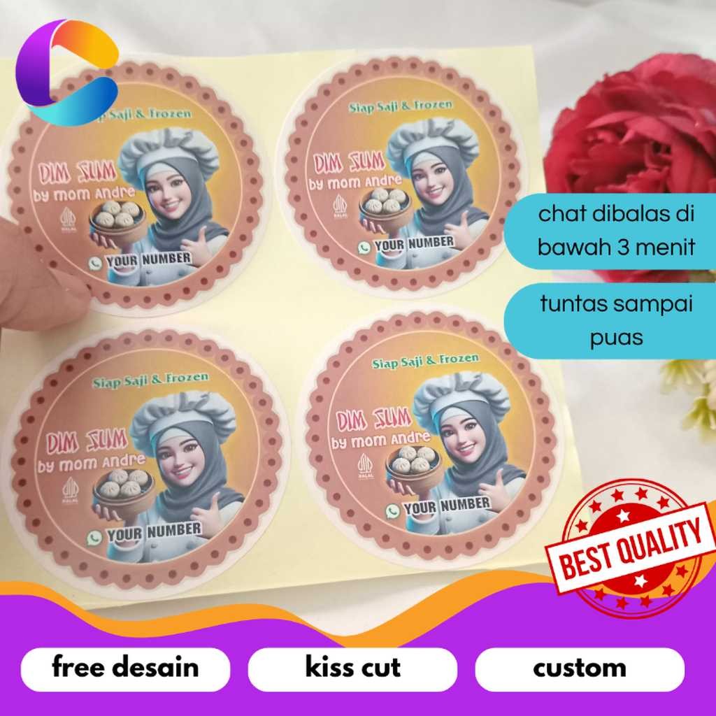

Cetak INC 2-4 Custom Sticker Tema Dimsum Label Stiker Produk Makanan Dim Sum Bulat Chromo