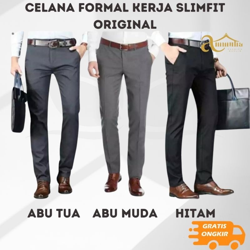 Celana Kantor Formal Pria Celana Kain Slimfit Pria Original Premium