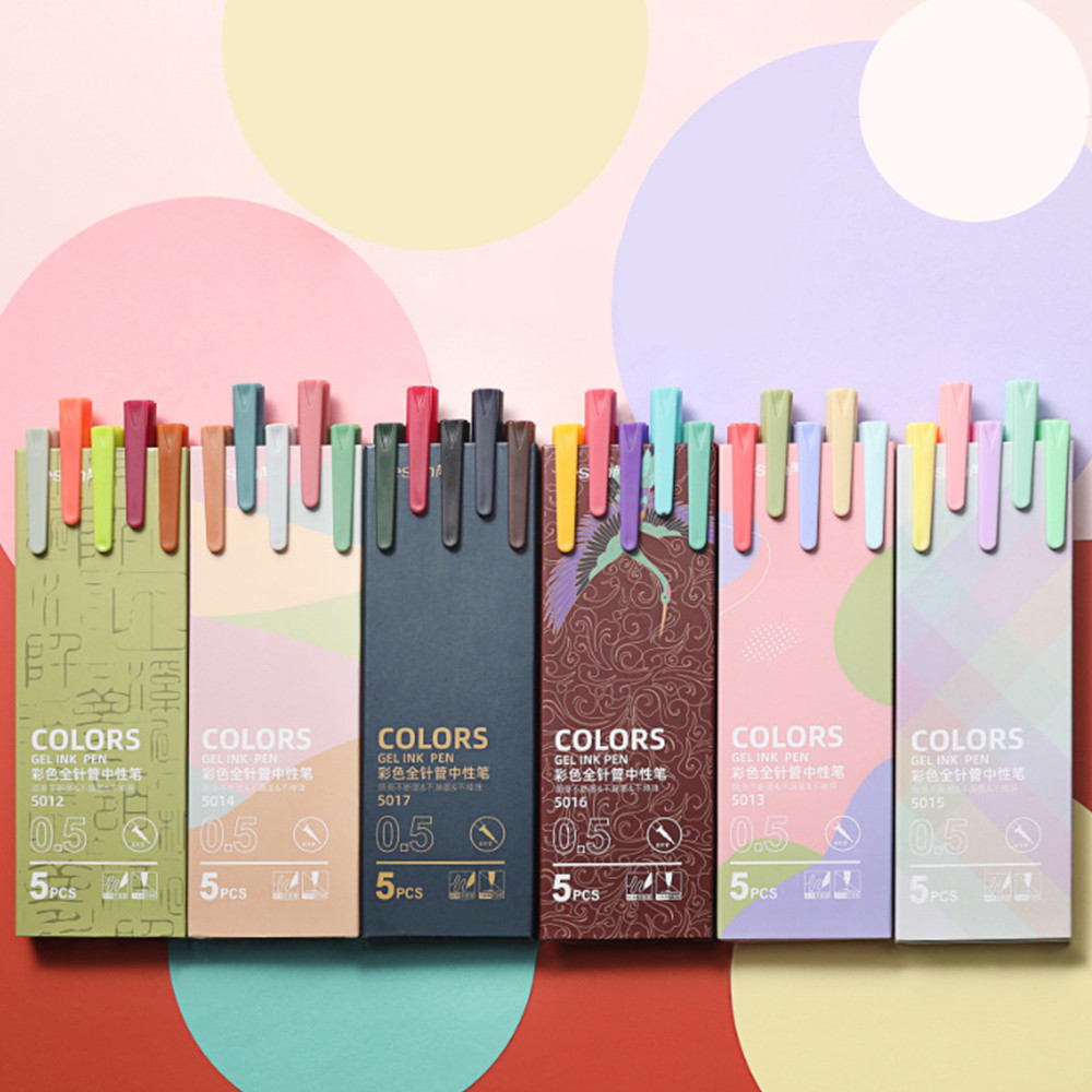 

5 pcs/set Pulpen tinta gel ink lucu Marker pen 0.5mm journal vintage Bullpoin retro macaron morandi Alat tulis warna warni Pena sekolah kantor pelajar Anak untuk diary jurnal Scrapbook A603