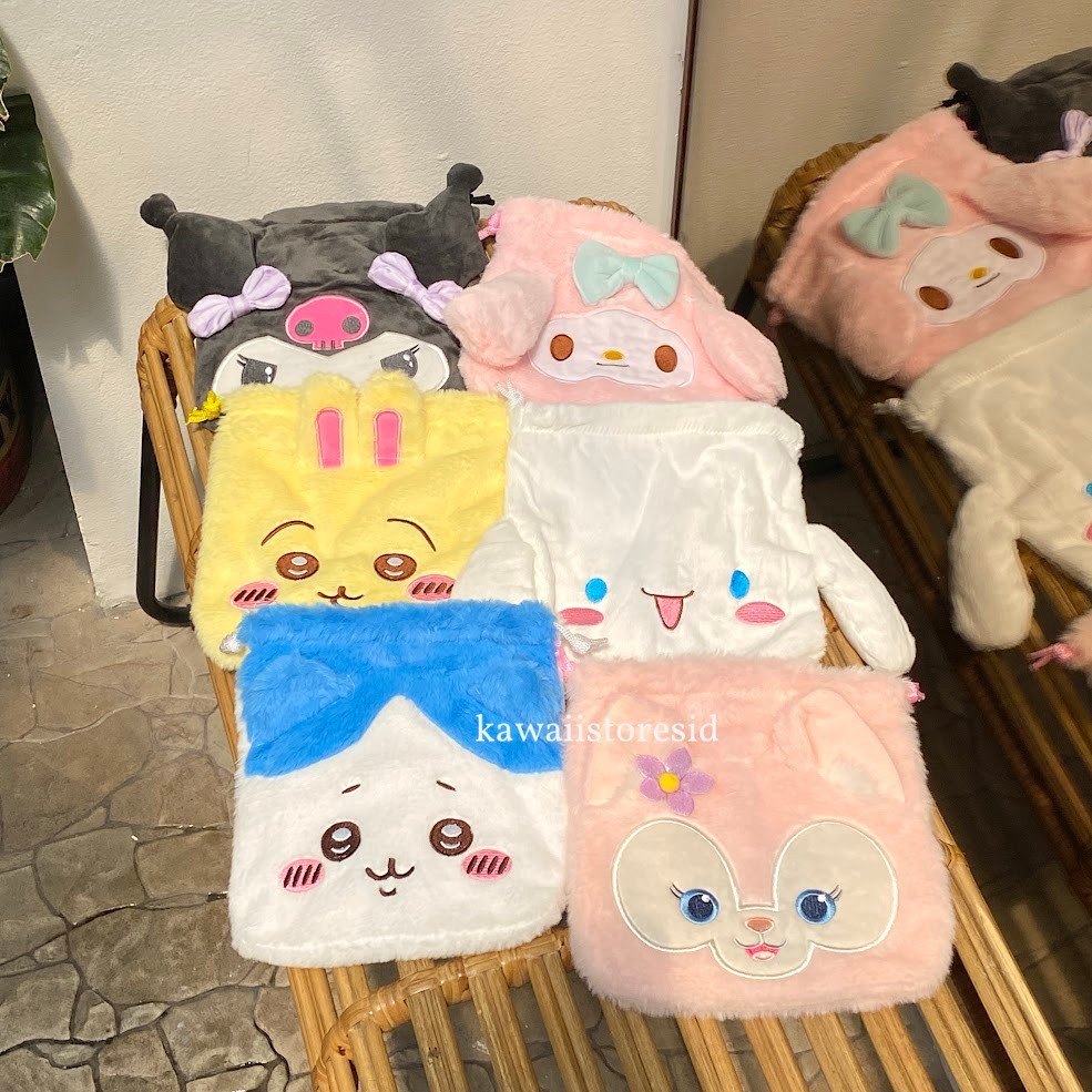 Tas Make Up Serut Sanrio Kuromi Cinnamorol Melody Usagi Hachiware Linabell Bulu Halus Serbaguna Peny
