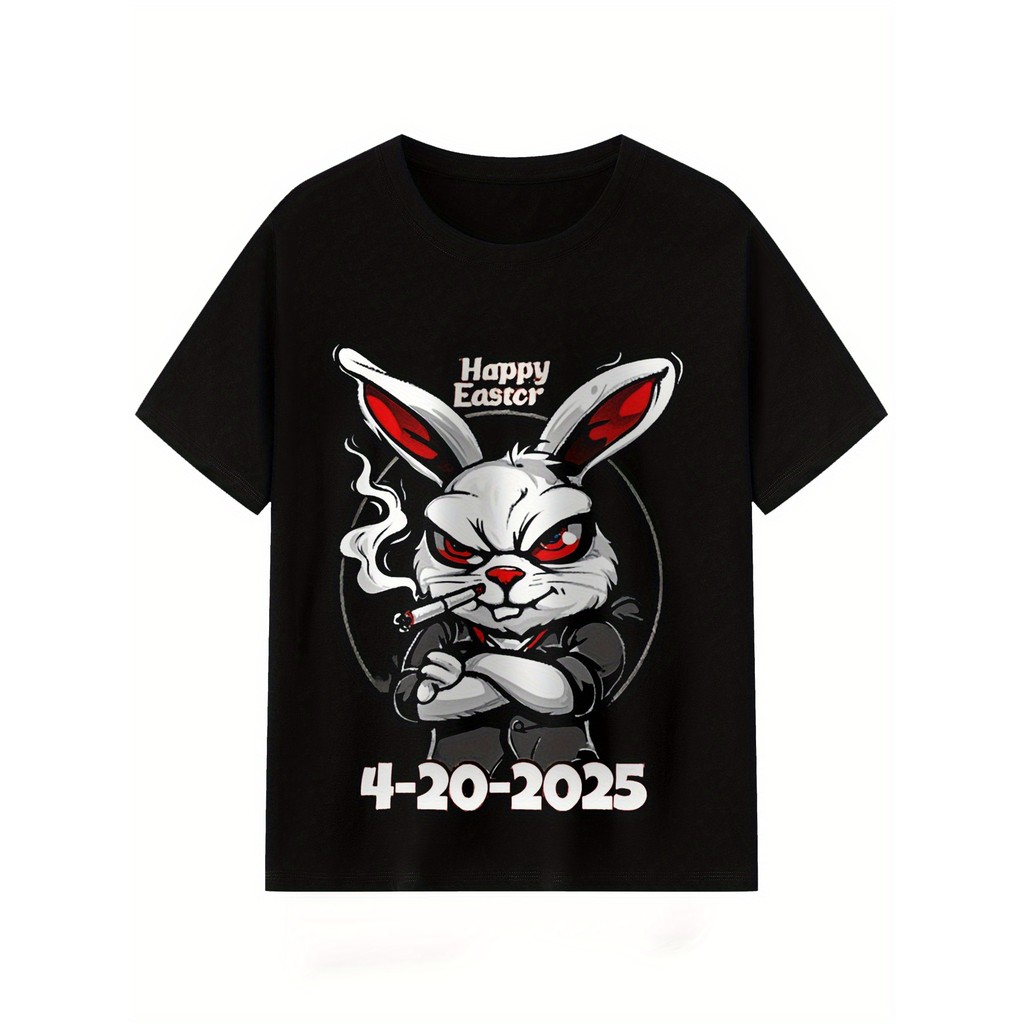 Kaos Pria Happy Easter Kelinci Keren Kacamata Rokok Kaos Distro Pria Kaos Oblong Pria Lengan Pendek 