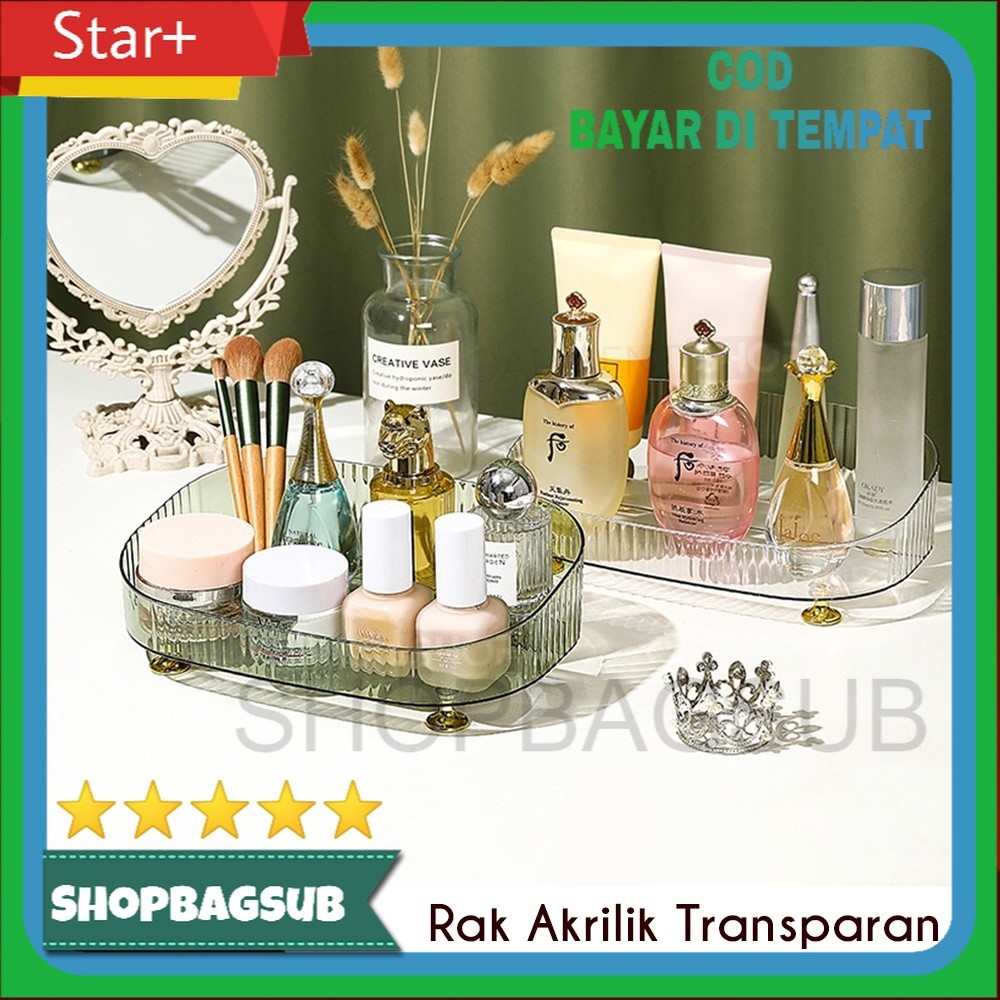 Rak Oval Akrilik Transparan Wadah Tempat Skincare Meja Rias Storage Organiser Stationery Multifungsi