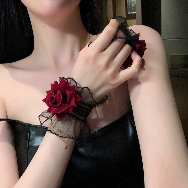 1pc Perhiasan Tangan Mawar Lolita Baru Gelang Pergelangan Tangan Renda Aksesoris Mawar Segar Tangan 
