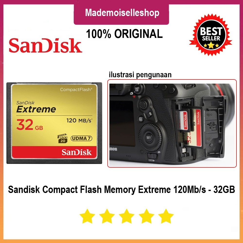 SanDisk Memory Card CF Compact Flash Extreme (120MB/s) - 32GB - Memory CF Kamera Nikon Canon Sony Fu