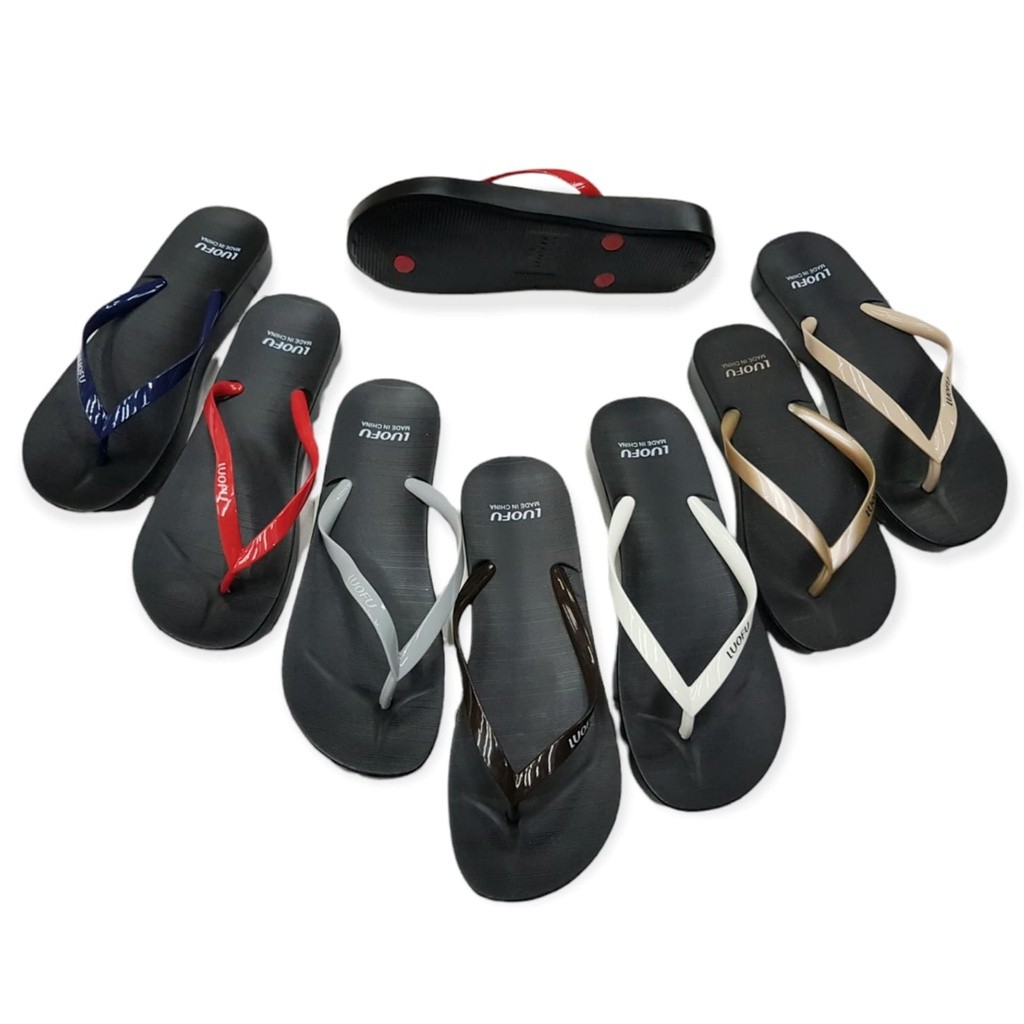 88 Luofu Sandal Jepit Jelly Karet Wanita Tatak Hitam E7140-SH6WK (AL5)