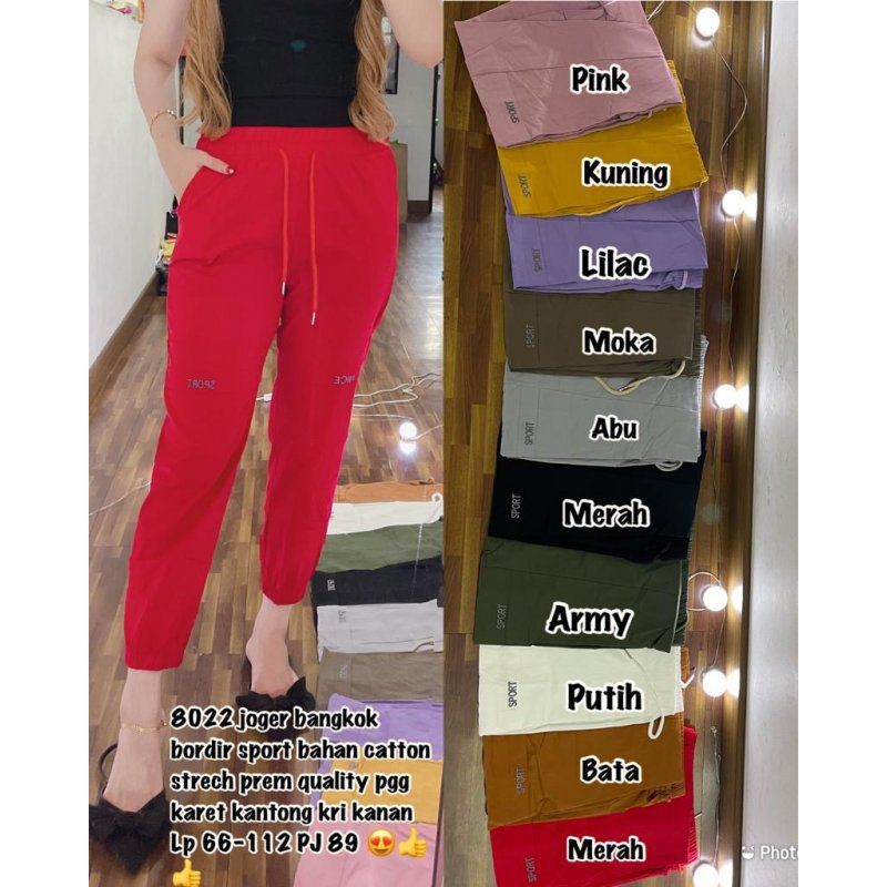 BEST SELLER 8022 Celana Jogger Wanita Bangkok Import Bordir Katun Stretch Premium Halus