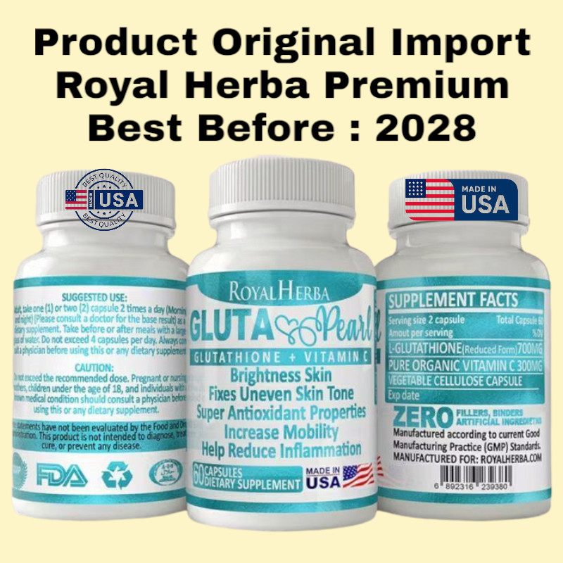 PURE GLUTA PEARL GLUTATHIONE PREMIUM ROYAL HERBA PEMUTIH KULIT ORIGINAL IMPORT