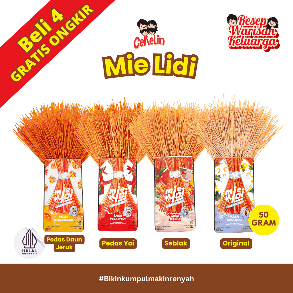 

CEKELIN Cemilan Mie Lidi - 50gr Beli 4 Gratis Ongkir