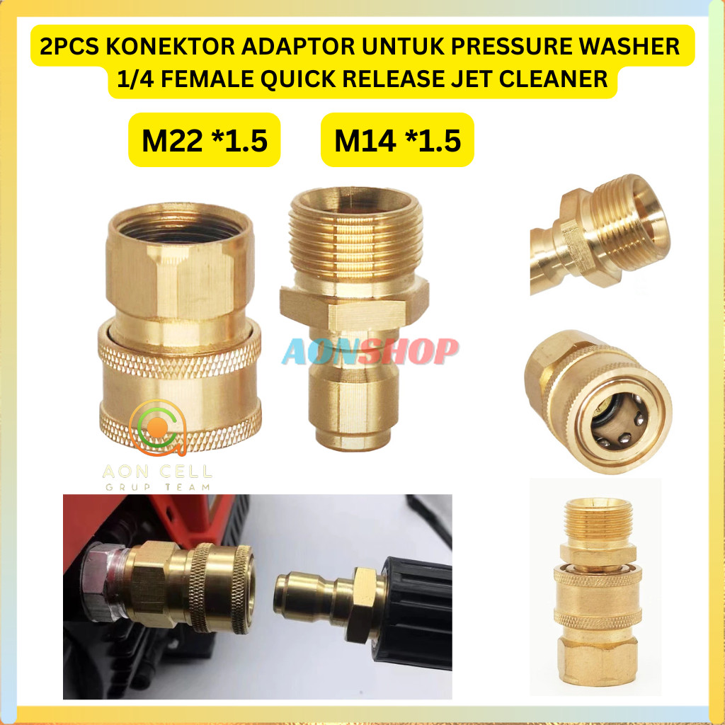 [AS] 2PCS Konektor Adaptor Untuk Pressure Washer 1/4 female Quick Release Jet Cleaner M22x1.5 M14x1.